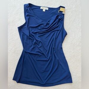 MICHAEL Michael Kors Draped Sleeveless Navy Blouse with Gold Accents